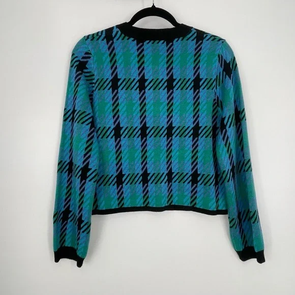 SUNCOO Paris Women's Blue Black Plaid Check Gold Button Gaya Cardigan Jacket T1 - Picture 5 of 12